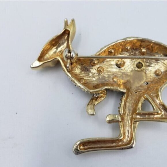 Vintage Gold Tone Diamonelle Rhinestone Kangaroo Brooch Pin Whimsy - Picture 7 of 12